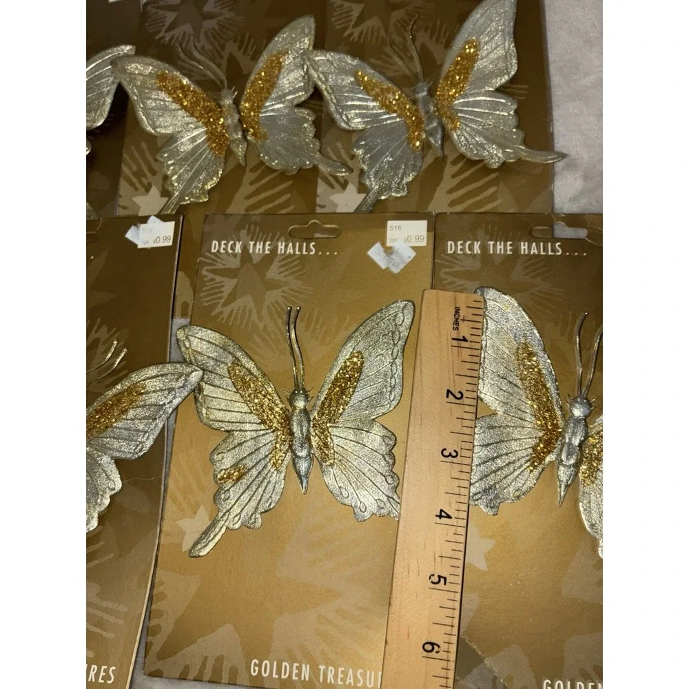 Gold Butterfly Ornaments Glitter Golden Treasures‎ Lot Of 7 1995 Vintage